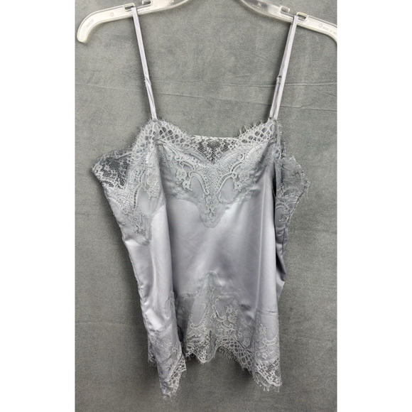Storia Camisole Tank Top Womens Medium Light Gray/Blue Lace Trim Cottagecore - Picture 1 of 14